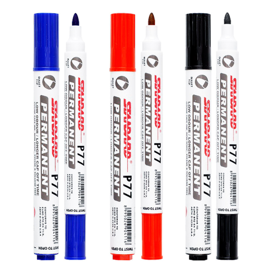 STANDARD P-77 Spidol Permanent Marker Tidak Bisa Dihapus Biru - depan