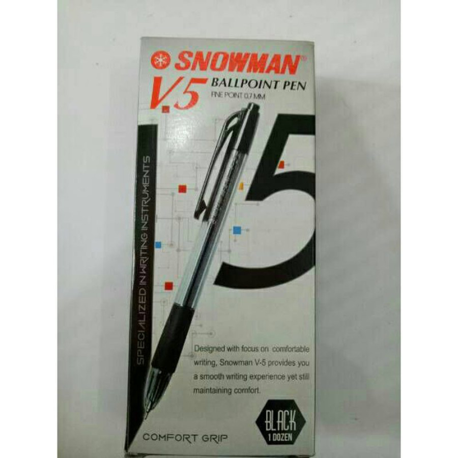Bolpen Snowman V5 Fine Point 0,7 MM Hitam