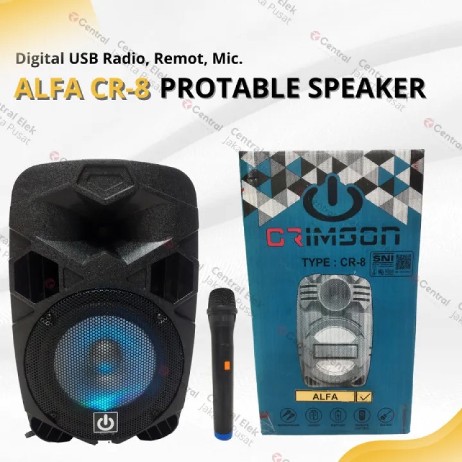 Speaker Portable Wireless Crimson CR 8 Alfa Original 8 inch Bluetooth
