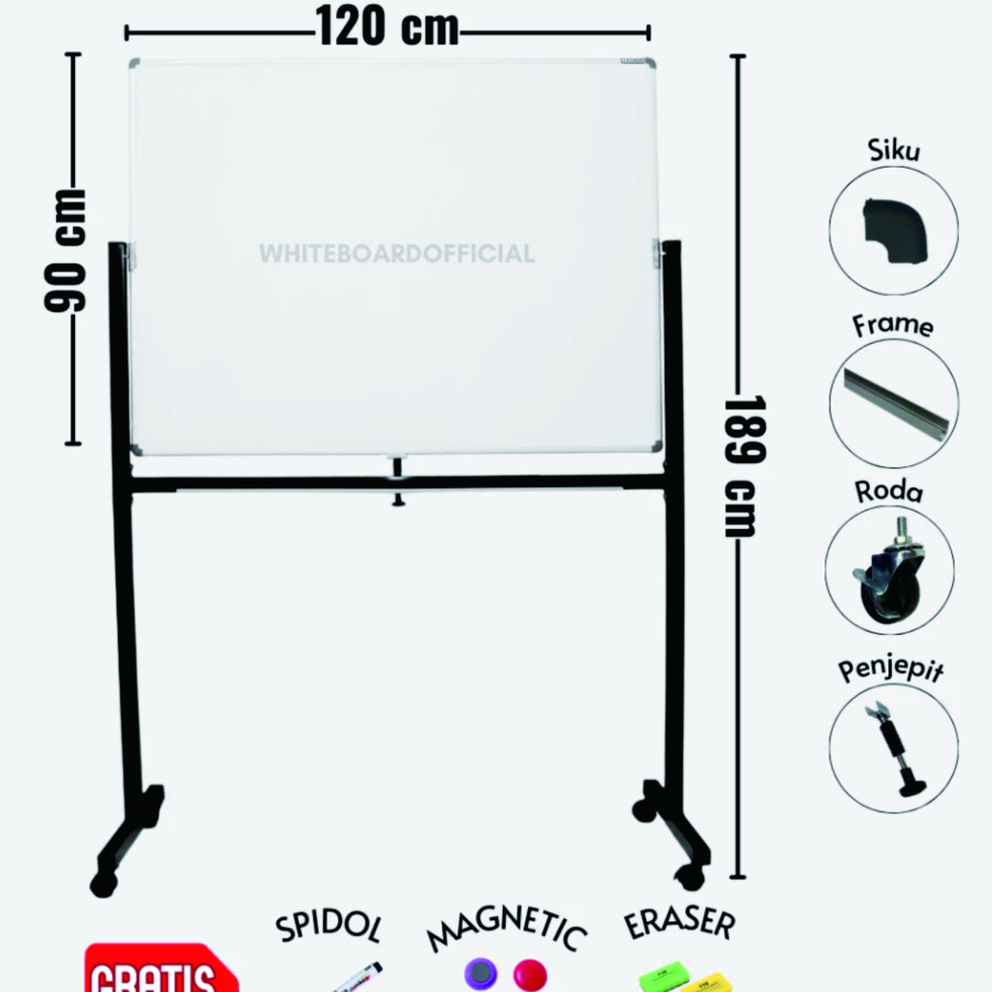 WHITE BOARD DUA MUKA DOBLE STAND