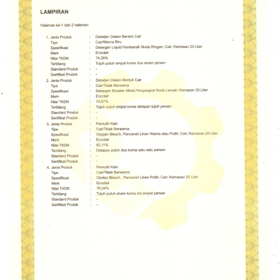 ECOCLAIR PREMIUM SOFTENER - samping