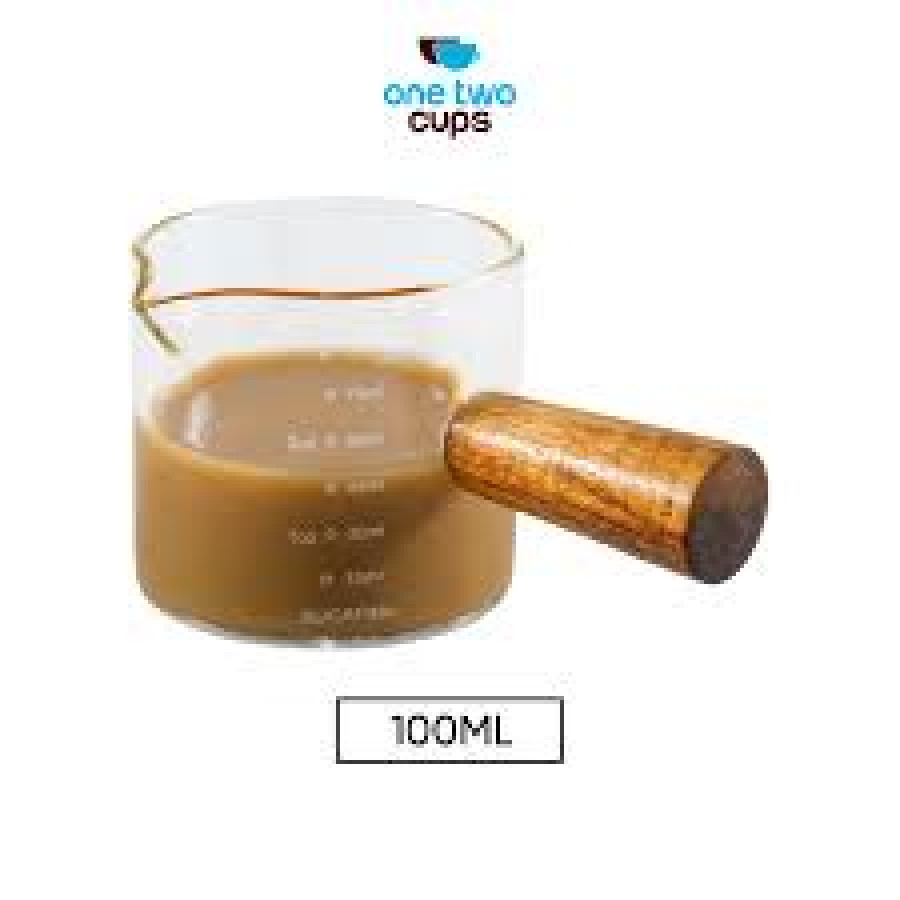 One Two Cups Gelas Milk Jug Pitcher Handle Kayu Kopi Latte Art