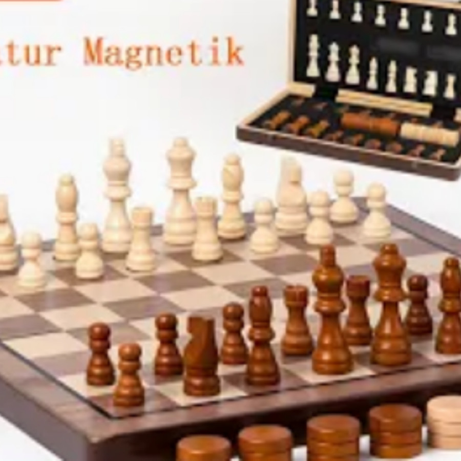 Mainan Catur Magnetic 2 in 1 Model Klasik Kayu 31 x 31 cm