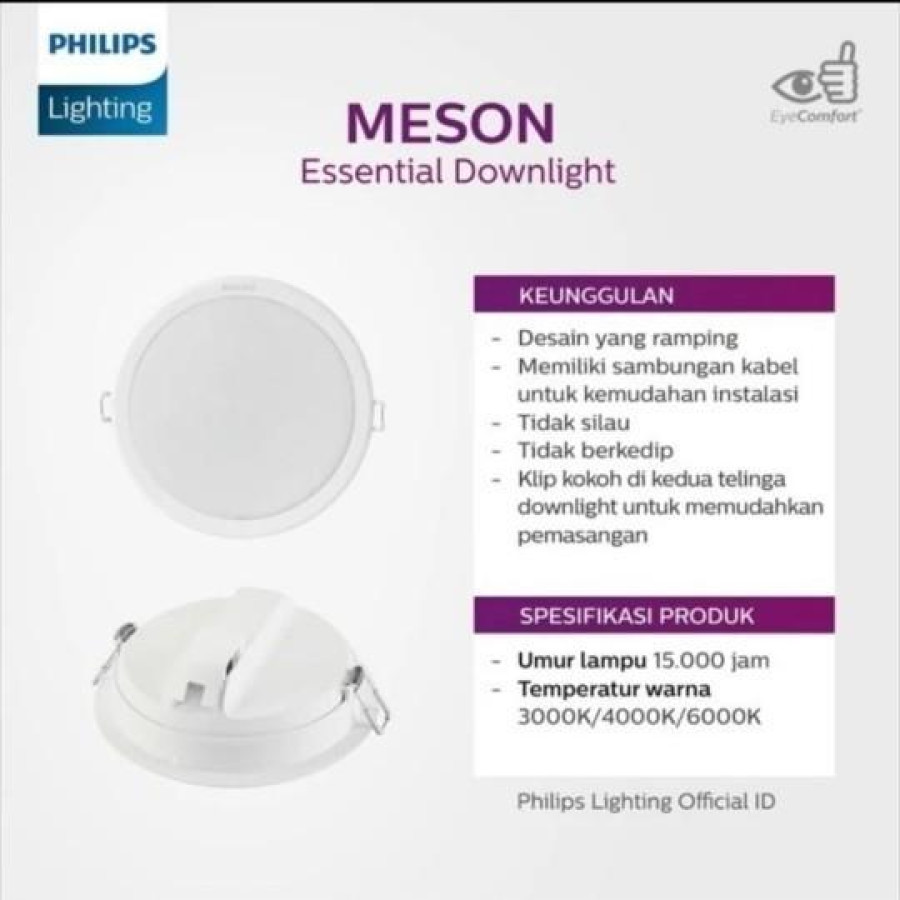Lampu meson 13W multypack 3 gratis 1 Philips Downlight - depan