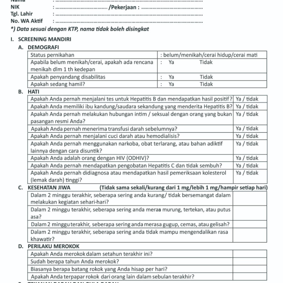 Cetak Form Sekrening CKG Dewasa