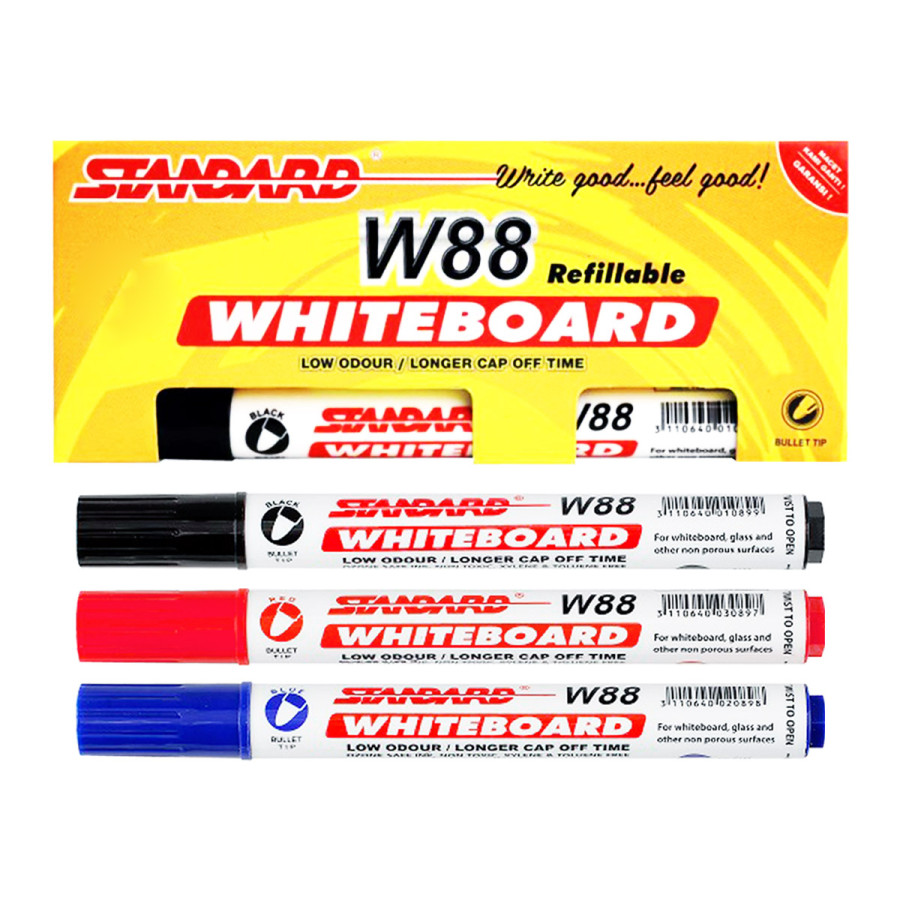 Spidol Whiteboard Marker STANDARD W-88 Bisa Dihapus Hitam - utama