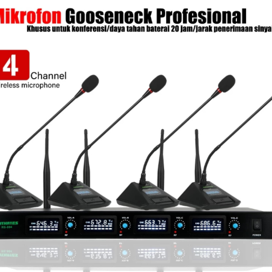 Rayhayes Mikrofon Nirkabel Konferensi Gooseneck Podium 4 Channel