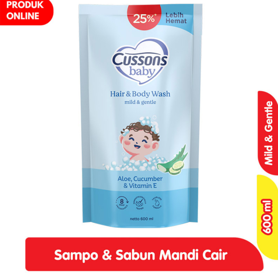 Cussons Baby Mild & Gentle sampo & sabun mandi cair bayi 600ml - utama