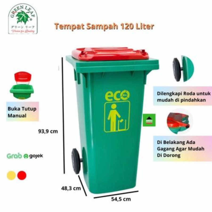 TEMPAT SAMPAH BUKA TUTUP 120 LITER BESAR, merk ECO BAGUS GREENLEAF 9951