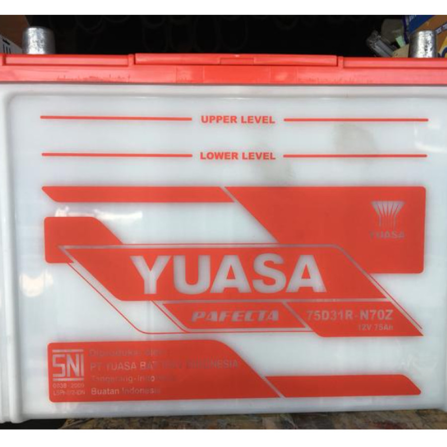 Accu / Aki Basah merk Yuasa N70Z 12V 75Ah - depan