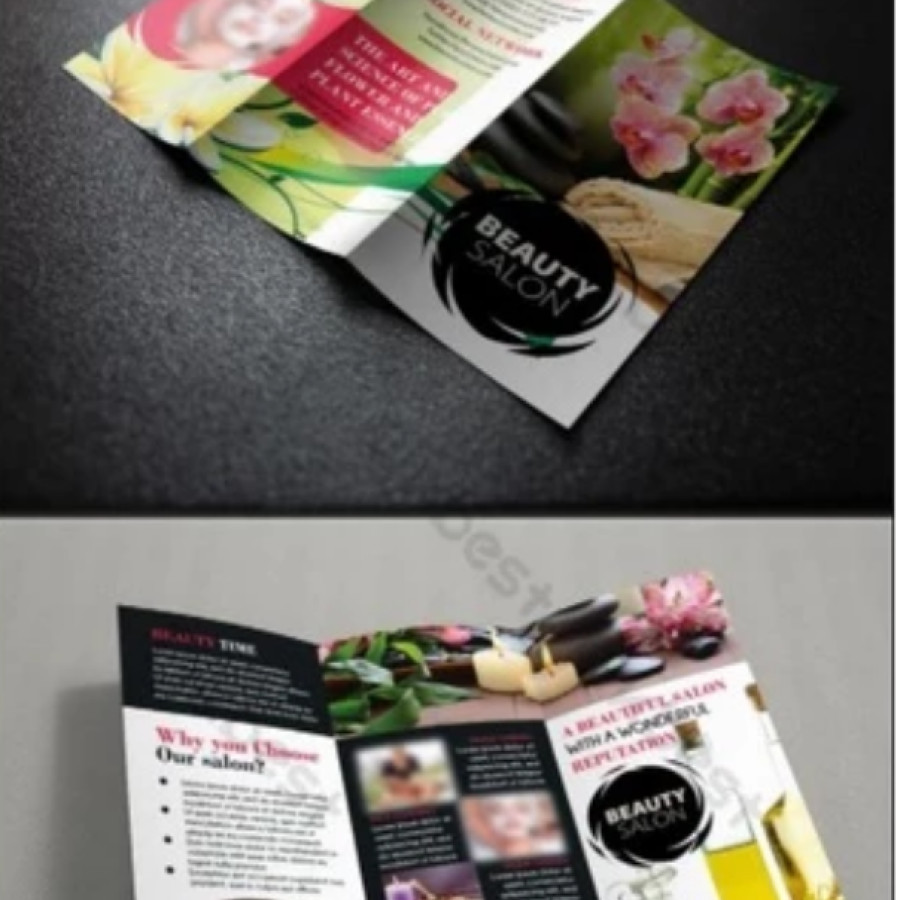 CETAK LEAFLET CUSTOM DESAIN / BROSUR 3 LIPAT A4  Bahan Art Paper 150gr - samping