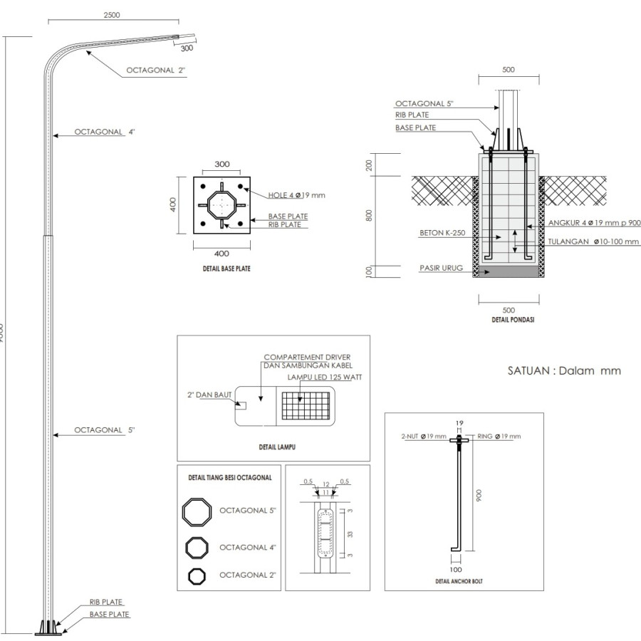 Pengadaan dan Pemasangan APJ 125W Tiang Oktagonal 9 Meter