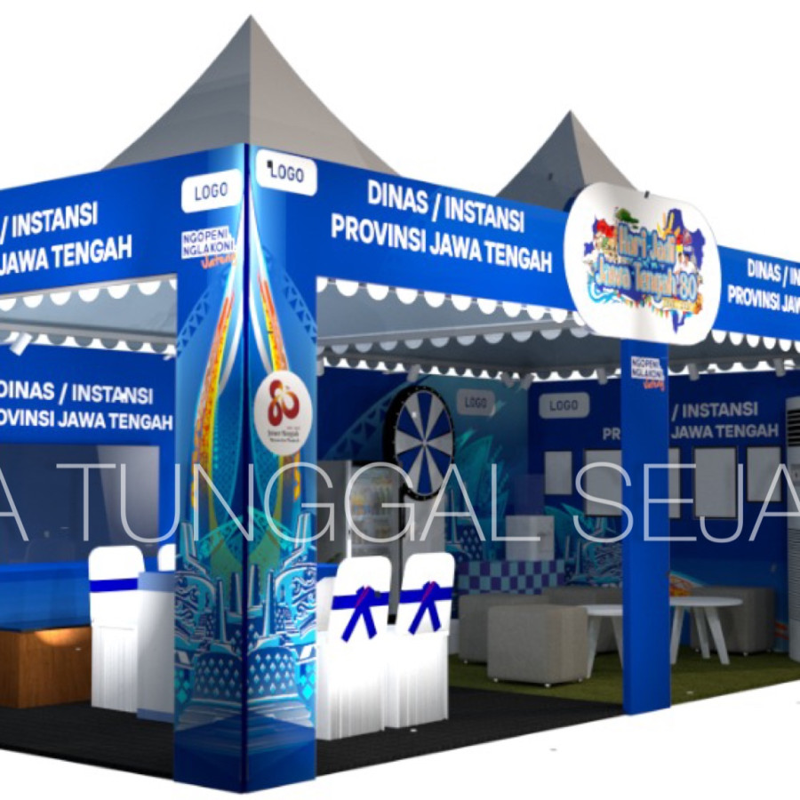 DEKORASI STAND PAMERAN UNT 2 TENDA SARNAFILE UKURAN @3X3 LENGKAP AKSESORIS - samping