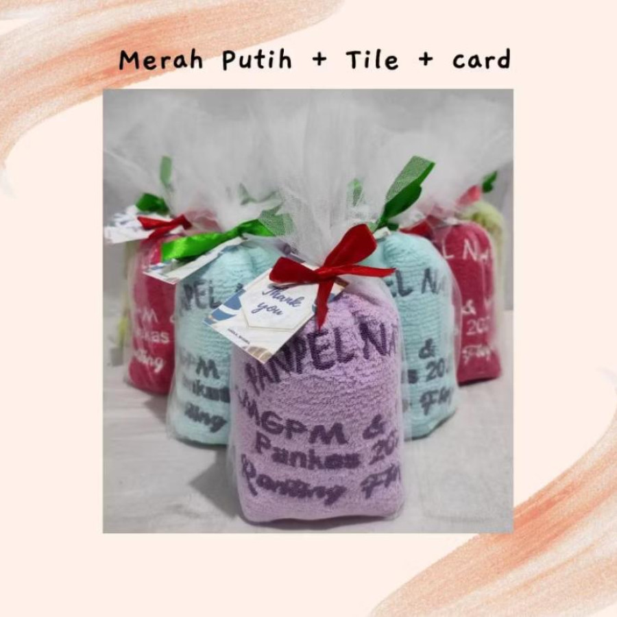 Handuk Merah Putih Custum Border Size 30X70 CM - samping