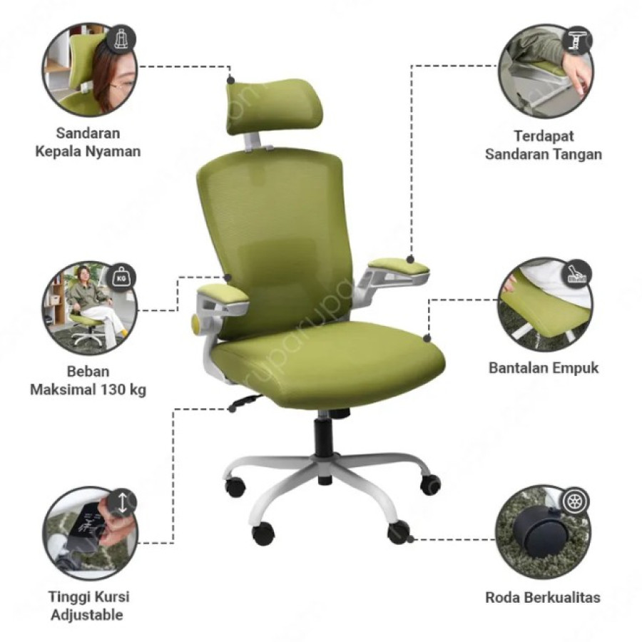 Sunon Saul Kursi Kantor Sandaran Tinggi - Hijau - samping
