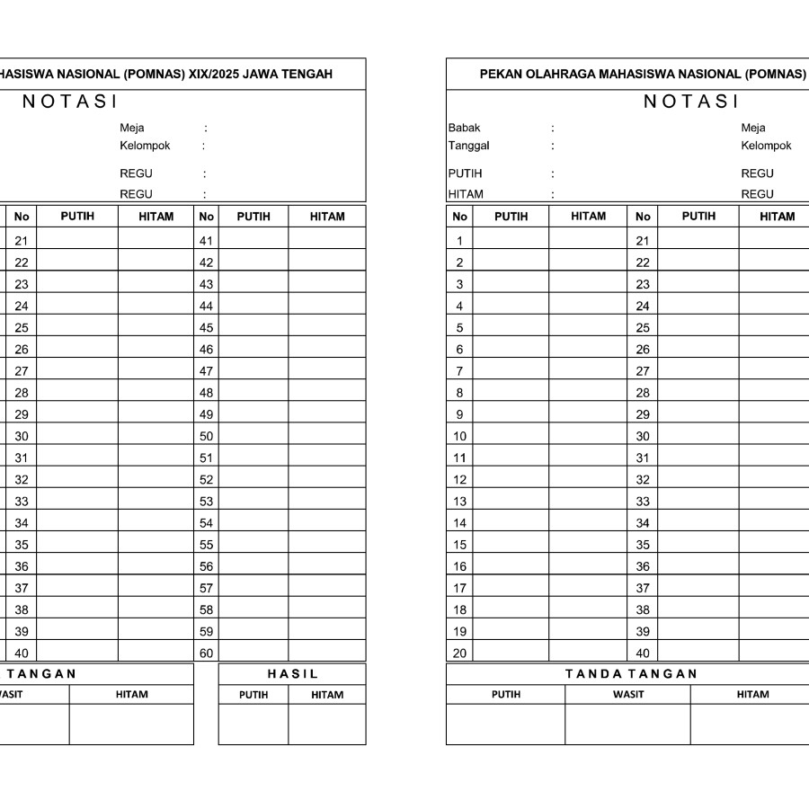 Cetak Lembar Score Catur