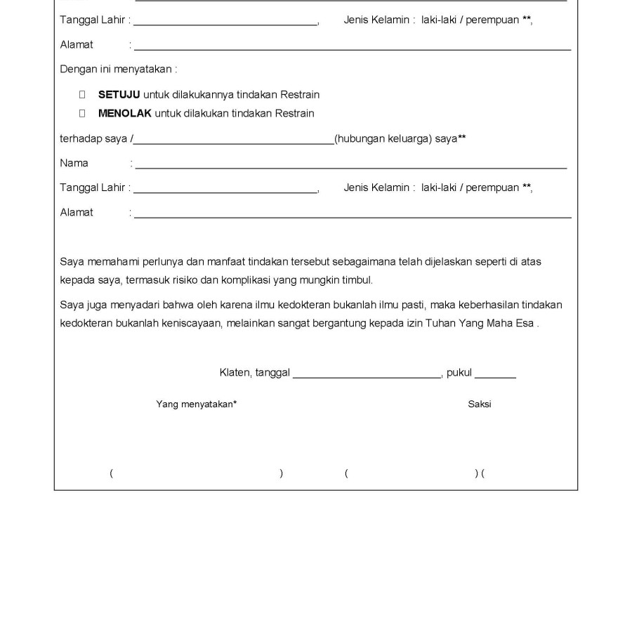 Form Informed Consent Tindakan Kedokteran - depan